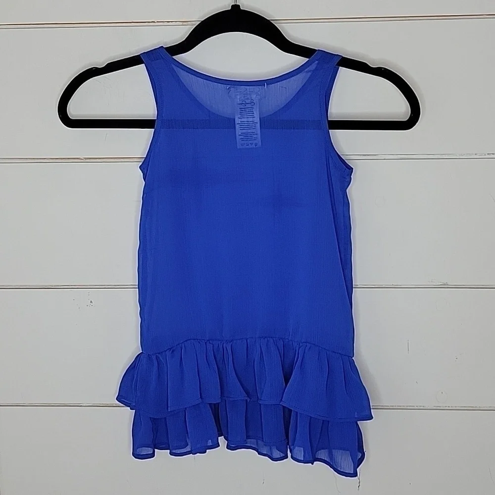 JESSICA SIMPSON size 6 blue sheer sleeveless peplum top - Picture 2 of 4